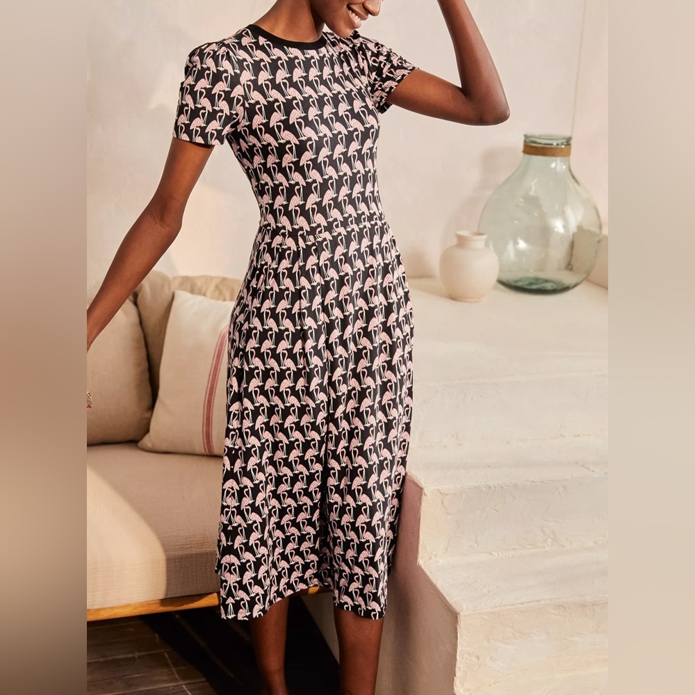 Boden long flamingo dress / day dress short sleeve
